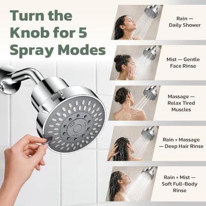 Chrome High Pressure Filtered Shower Head with 5 Modes and Built-In Water Filter