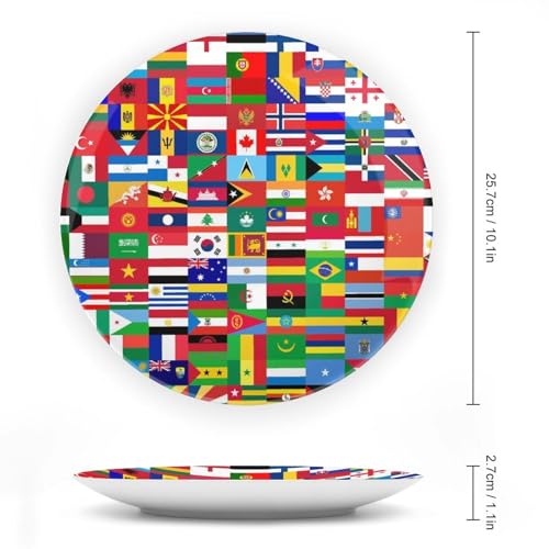 10-Inch World Country Flag Ceramic Decorative Plate for Home Display