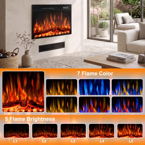 New 23 Inch Electric Fireplace Insert with Remote Control - Realistic Flame Effect