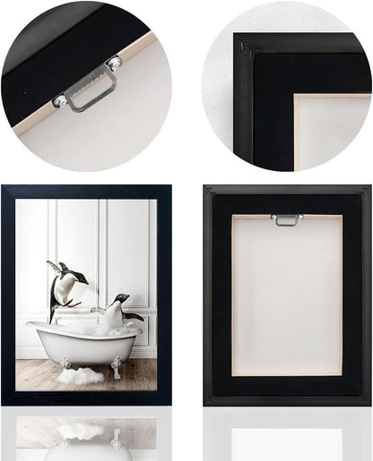 Skiennix Kids Bathroom Wall Decor - Funny Black & White Canvas Print of Cute Penguins in Bathtub