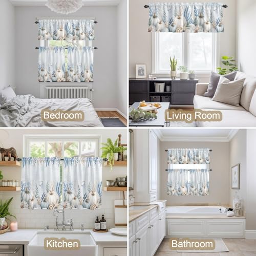 Light Blue Coastal Farmhouse Kitchen Curtains Set - 3 Pieces, 54 x 36 Inches