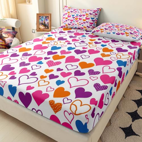 Vibrant Hearts Bed Sheet Set for Girls and Teens - Full Size, Multi-46 Variation