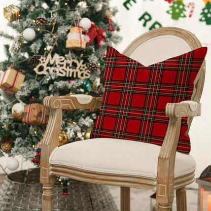 Christmas Plaid Pillow Covers 20x20 Waterproof Decor Set - Red, Pack of 2