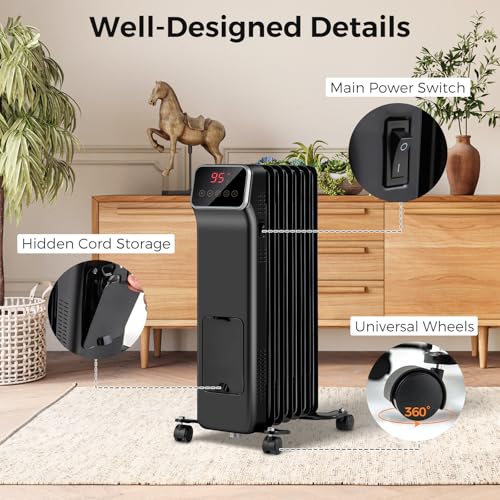 ARLIME 24.2 Inch 1500W Oil Filled Radiator Heater - Black/White