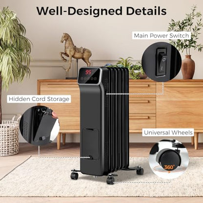 ARLIME 24.2 Inch 1500W Oil Filled Radiator Heater - Black/White