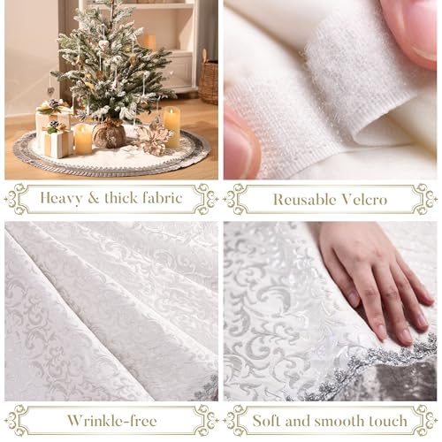 Valery Madelyn Silver Christmas Tree Skirt 36 Inch for Holiday Decor