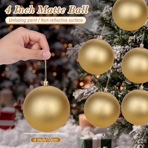 Christmas Ball Ornaments Set - Gold 4 Inch Holiday Decor DIY Craft - 12 Pieces