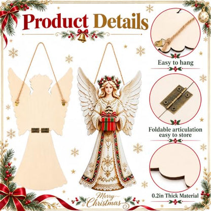 2Pcs Christmas Wooden Angel Door Sign - Foldable Holiday Hanging Decor - Angel Variation