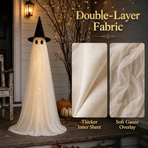 Halloween Outdoor Lighted Ghost Family 3 Pack with Timer & Remote - L+M+S