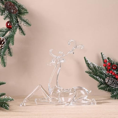 White Sitting Acrylic Reindeer Figurine for Christmas Decor - 11.4"