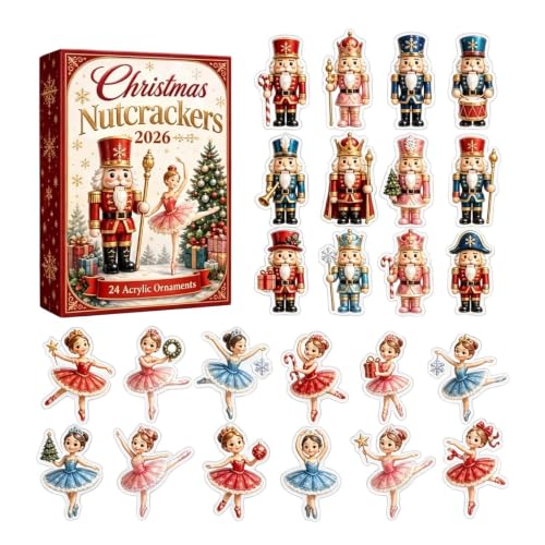 Christmas Nutcracker Advent Calendar with 24 Acrylic Dancer & Nutcracker Ornaments