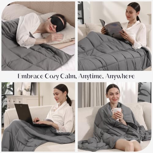 Weighted Blanket with Sleep Mask - Grey, 48 x 72 inches, 15 lbs, Twin Size, All-Season Breathable Comfort