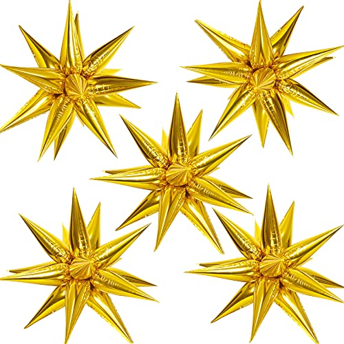 Gold Star Balloon Explosion Kit - 60 Pcs Foil Cones & 5 Star Burst Balloons (Variation: Gold)