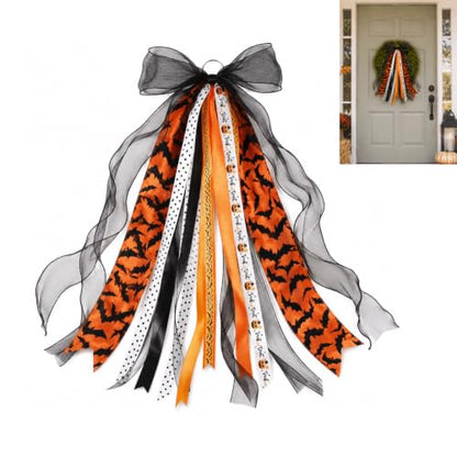 Halloween Wreath Sash with Bat Streamers Front Door Ribbon Bow - Variation of Halloween-2