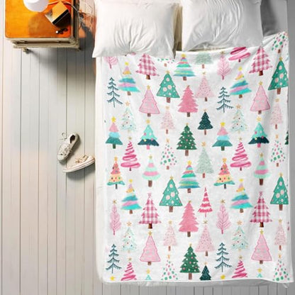 Pink Christmas Tree Throw Blanket - 50x60in Soft Warm Holiday Home Decor - Pink / 50x60 IN