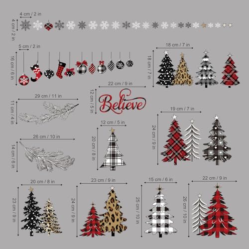 Christmas Window Clings Red Black Plaid Pine Tree Decals - Tree Variation