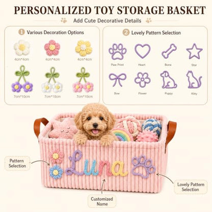 Dog Toy Basket with Name B-Storage Basket Personalized Pet Organizer with Handles