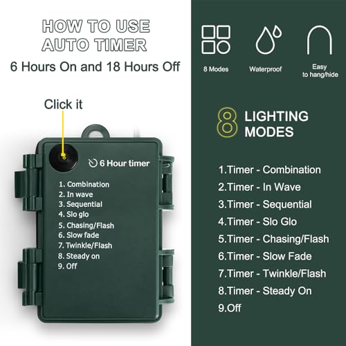 Battery Operated String Lights with Remote - 50 LED Warm White, 4 Pack 16.5Ft Dark Green Wire, 8 Modes & Timer