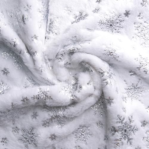 Christmas Tree Skirt 36 Inch Silver Snowflake Faux Fur Winter Decor - Fits Large Artificial Trees