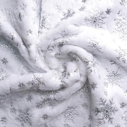 Christmas Tree Skirt 36 Inch Silver Snowflake Faux Fur Winter Decor - Fits Large Artificial Trees