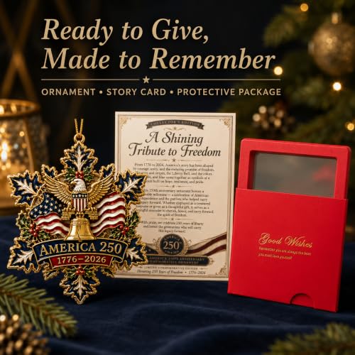 Christmas Ornament 2026 3D Metal Enamel USA Snowflake Decoration - Patriotic 250th Anniversary