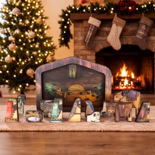 13pcs Wooden Nativity Puzzle Set - Jesus Manger Tabletop Decor 11x8.3 Inches