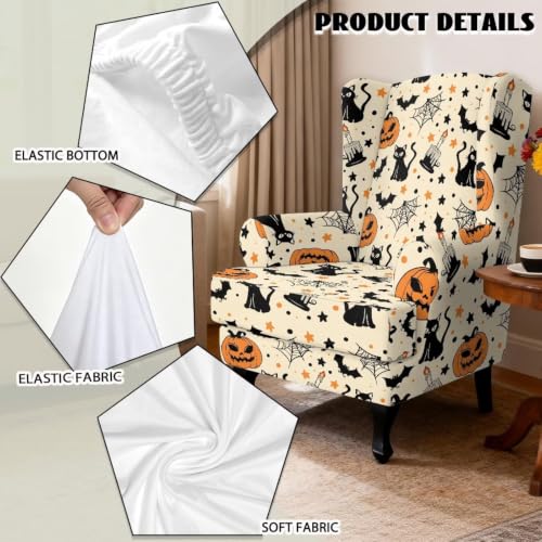 Halloween Wing Back Chair Covers with Arms - Armchair Slipcover