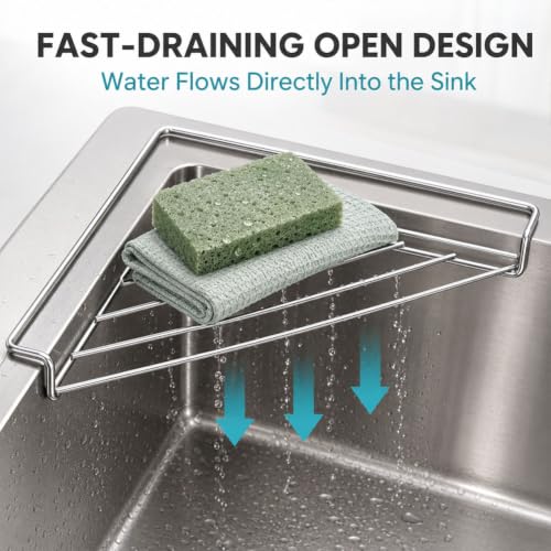 2 Pcs Stainless Steel Corner Sink Shelf Drying Rack Organizer - Space Saving Triangular Design