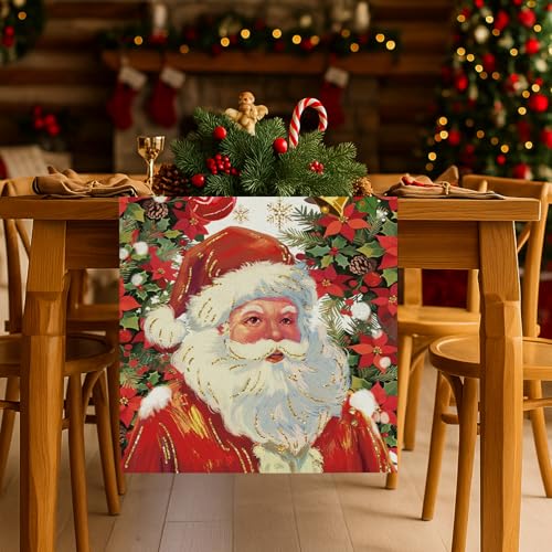 Christmas Table Runner Red Santa Claus 13 x 36 Inch Holiday Kitchen Decor
