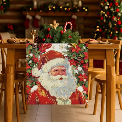 Christmas Table Runner Red Santa Claus 13 x 36 Inch Holiday Kitchen Decor