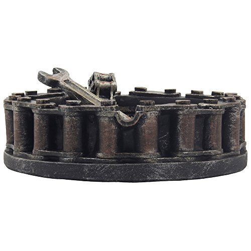 Motorcycle Chain Ashtray with Wrench and Bike Motif - Biker Bar Decor