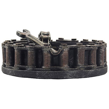 Motorcycle Chain Ashtray with Wrench and Bike Motif - Biker Bar Decor