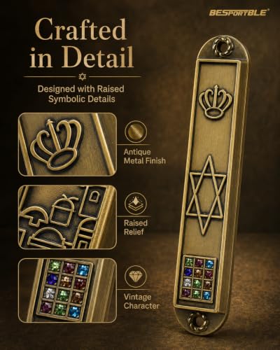 5-Pack Antique Brass Metal Mezuzah Cases with Scrolls - Jewish Door Decor