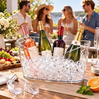 2 Pack Clear Plastic Ice Buckets with Scoops for Parties and Events
