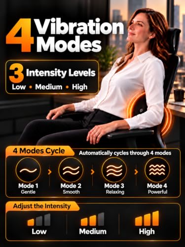 4-in-1 Lumbar Support Pillow - Cordless Back Massager with Red & Infrared Light (Black)