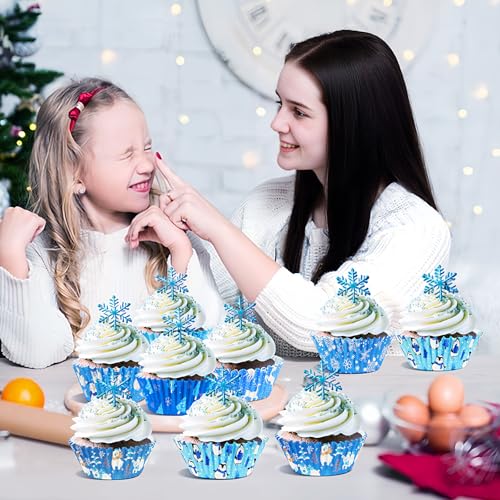 Winter Christmas Cupcake Liners Set - Snowflakes & Holiday Themed Wrappers - 450 Pieces