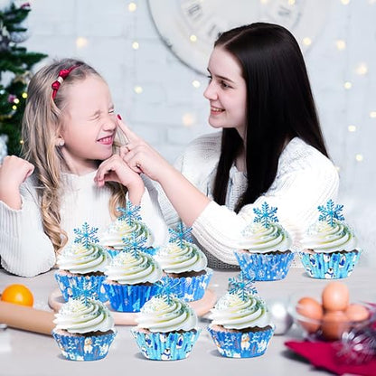 Winter Christmas Cupcake Liners Set - Snowflakes & Holiday Themed Wrappers - 450 Pieces