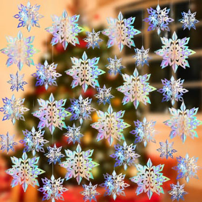 Colorful Iridescent Paper Snowflake Christmas Decorations Set - 36PCS