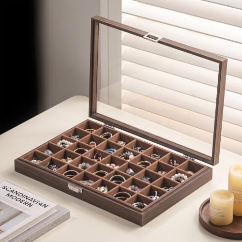 Coward Wooden Jewelry Organizer Box - 35 Grid Dark Finish
