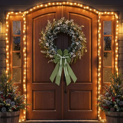 Green Burlap Bow for Christmas Wreath - 20x11 Inch Holiday Front Door Decor