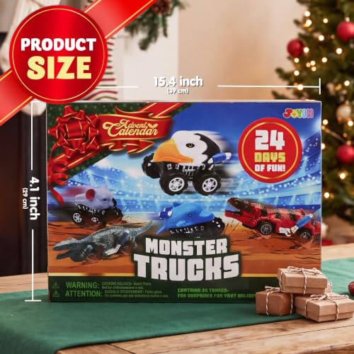 Christmas Advent Calendar with 24 Monster Truck Toys - Holiday Countdown & Party Favor