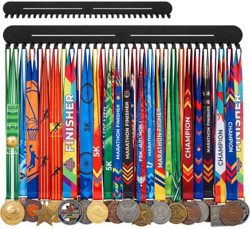 Heavy Duty Medal Hanger Display Rack Wall Mount - 24 Inch, 30 Hooks, Black