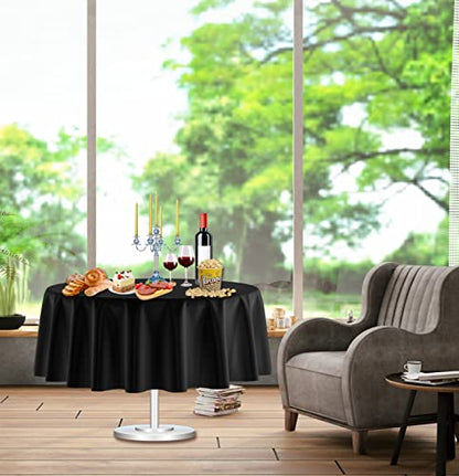 Black Round Plastic Tablecloth 84 Inch Disposable Waterproof Party Cover - 2 Pack
