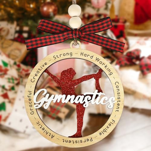 Gymnastics Christmas Ornament Wooden Holiday Decoration - Red, 3.93 Inch - Variation of THIS Listing