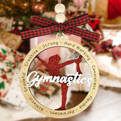 Gymnastics Christmas Ornament Wooden Holiday Decoration - Red, 3.93 Inch - Variation of THIS Listing