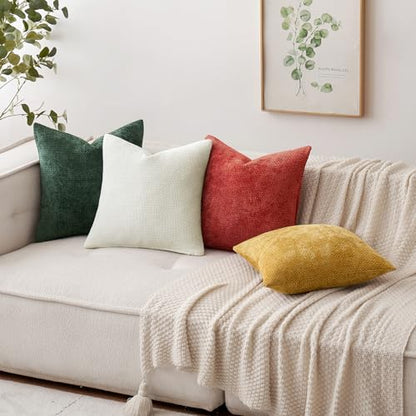 Christmas Green Chenille Couch Throw Pillow Covers 18x18in - Pack of 2
