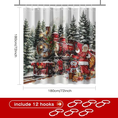 Christmas Shower Curtain Santa Train Snowman Winter Bath Decor 72x72 Inch - White Variation