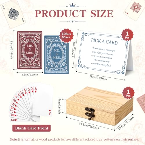 Wedding Guest Book Playing Cards Set with Wooden Box - 108 Blue & Red Variations
