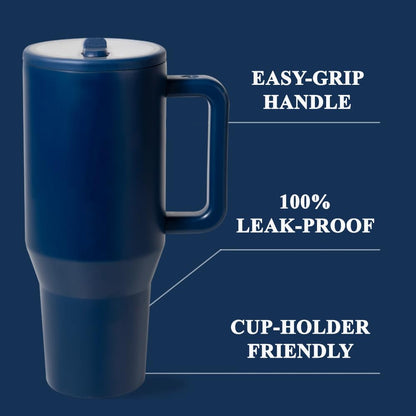 Skiennix 40 oz Insulated Tumbler - 100% Leakproof Stainless Steel Travel Mug with Handle & Straw | Navy