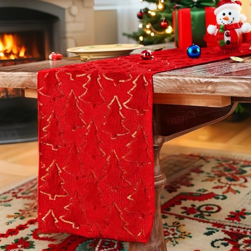 Red Faux Fur Christmas Table Runner 13x36 Inches Holiday Decor